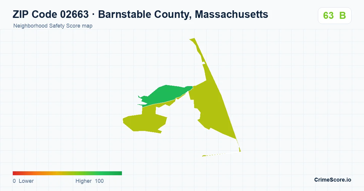 ZIP Code 02663 in Barnstable County, Massachusetts neighborhood Safety Score map