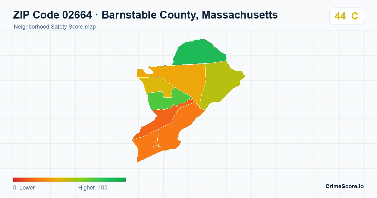 ZIP Code 02664 in Barnstable County, Massachusetts neighborhood Safety Score map