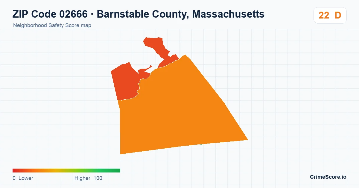 ZIP Code 02666 in Barnstable County, Massachusetts neighborhood Safety Score map