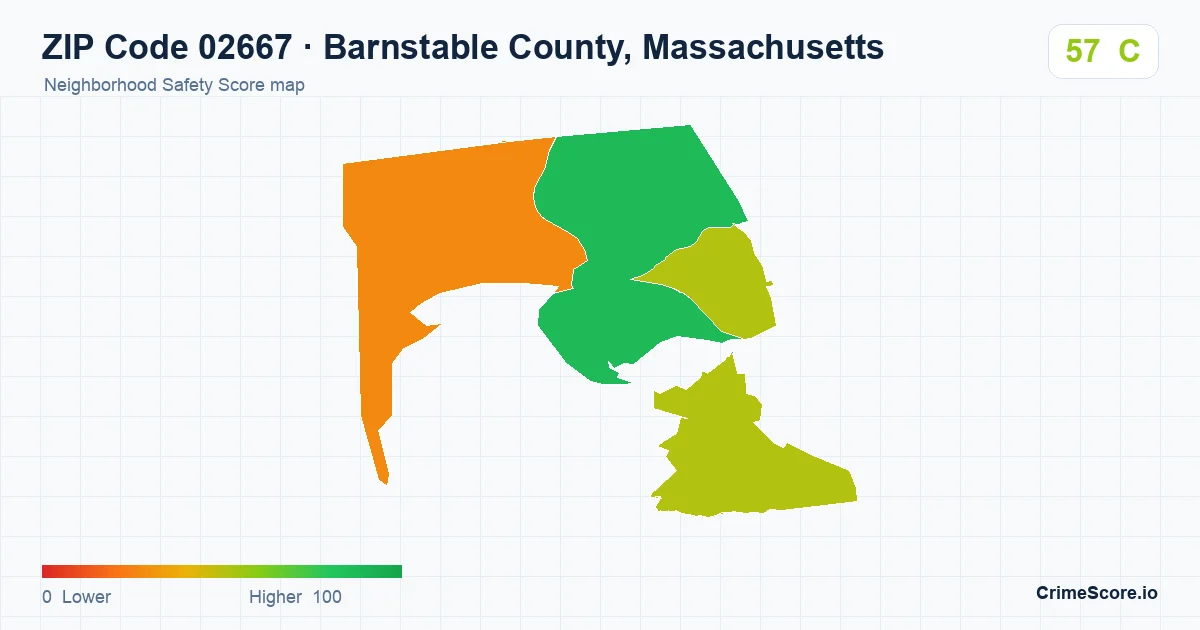 ZIP Code 02667 in Barnstable County, Massachusetts neighborhood Safety Score map