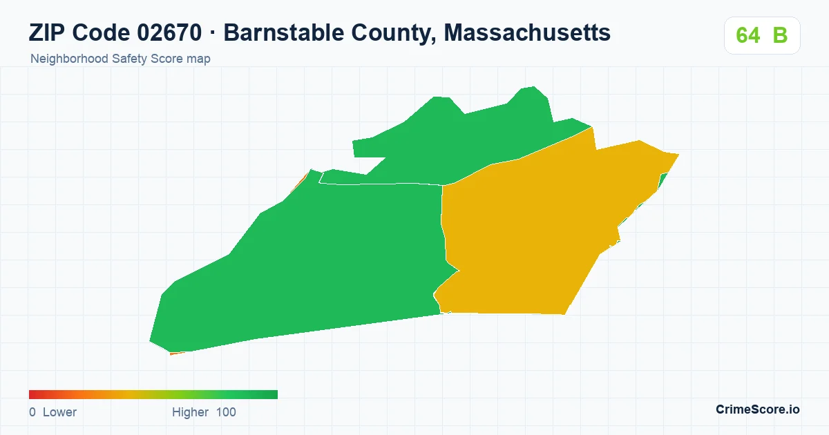 ZIP Code 02670 in Barnstable County, Massachusetts neighborhood Safety Score map