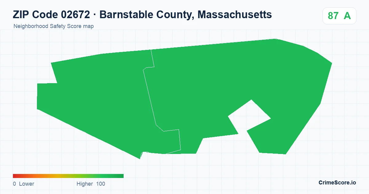 ZIP Code 02672 in Barnstable County, Massachusetts neighborhood Safety Score map