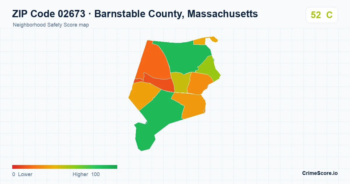 ZIP Code 02673 in Barnstable County, Massachusetts neighborhood Safety Score map