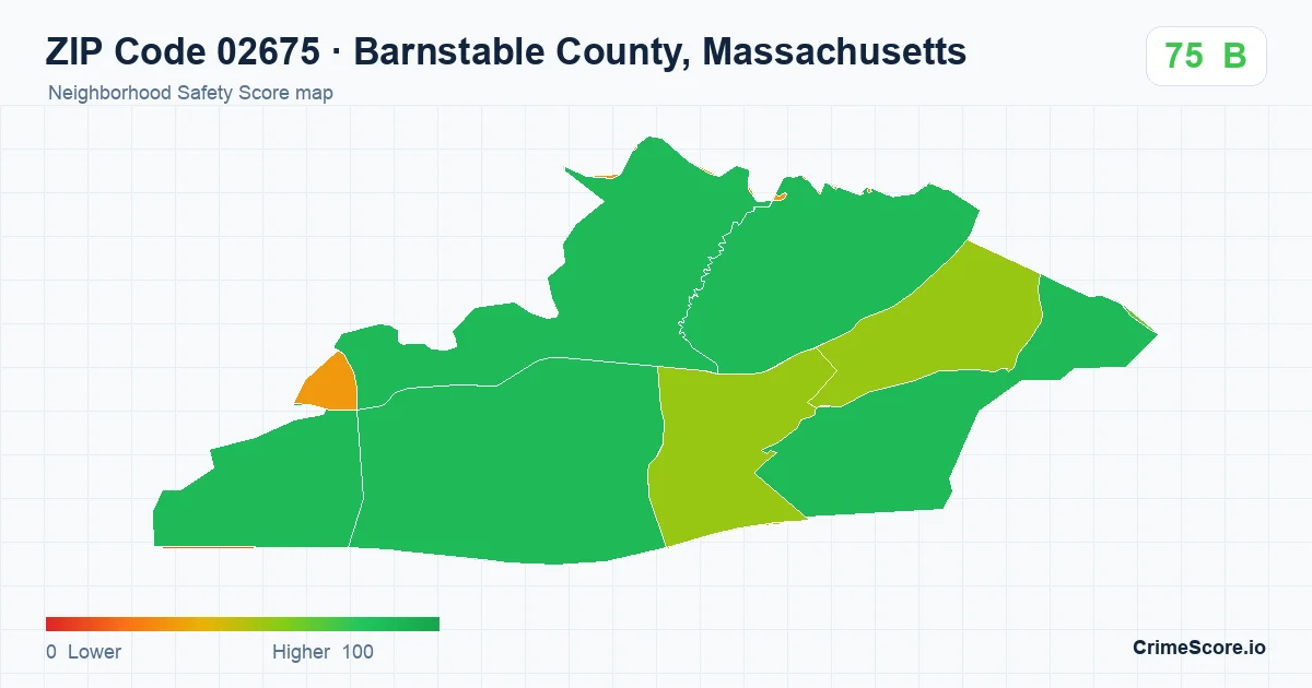 ZIP Code 02675 in Barnstable County, Massachusetts neighborhood Safety Score map