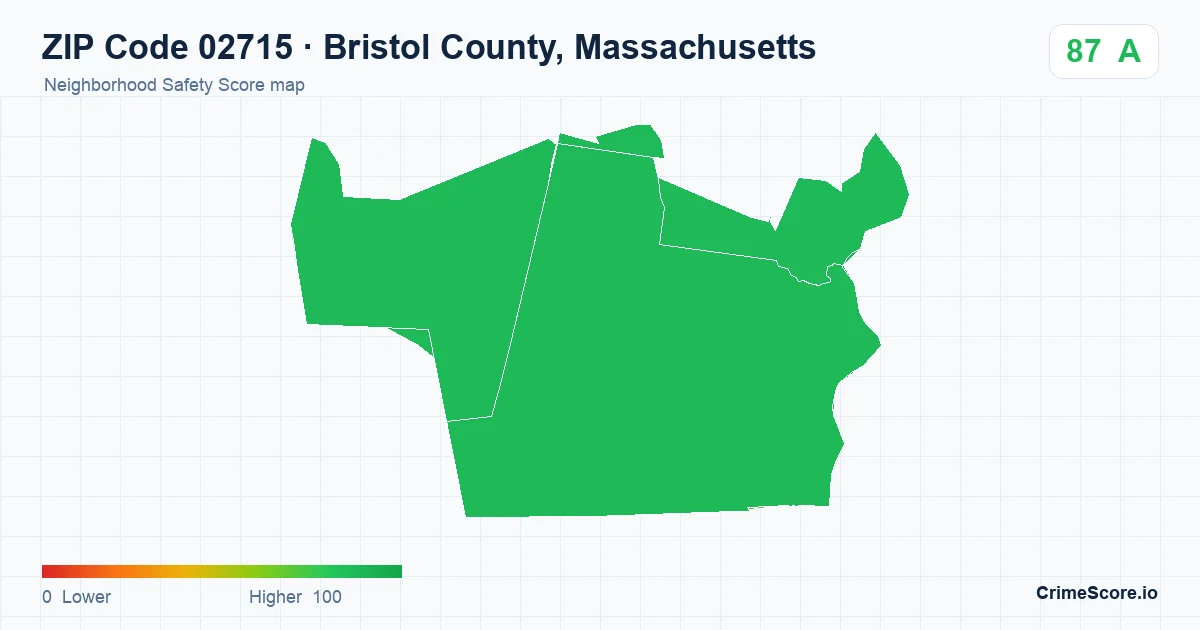 ZIP Code 02715 in Bristol County, Massachusetts neighborhood Safety Score map