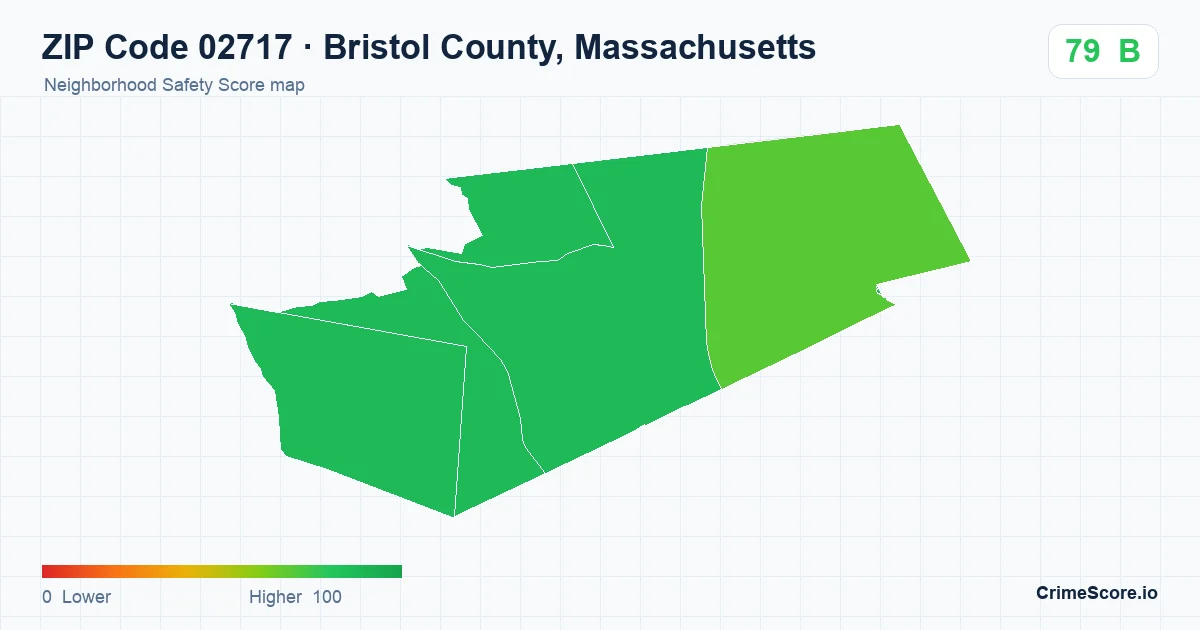 ZIP Code 02717 in Bristol County, Massachusetts neighborhood Safety Score map
