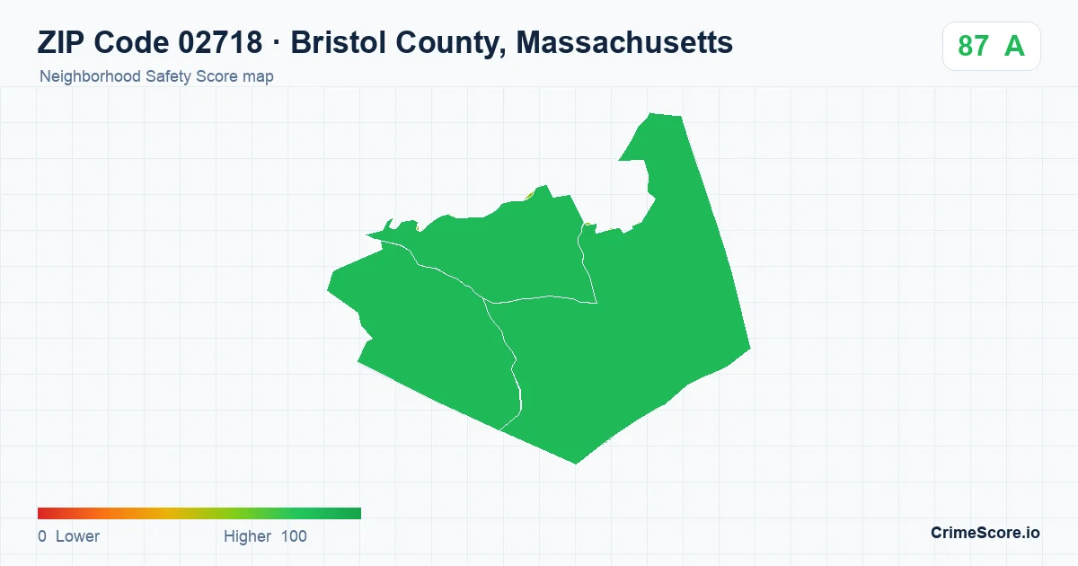 ZIP Code 02718 in Bristol County, Massachusetts neighborhood Safety Score map