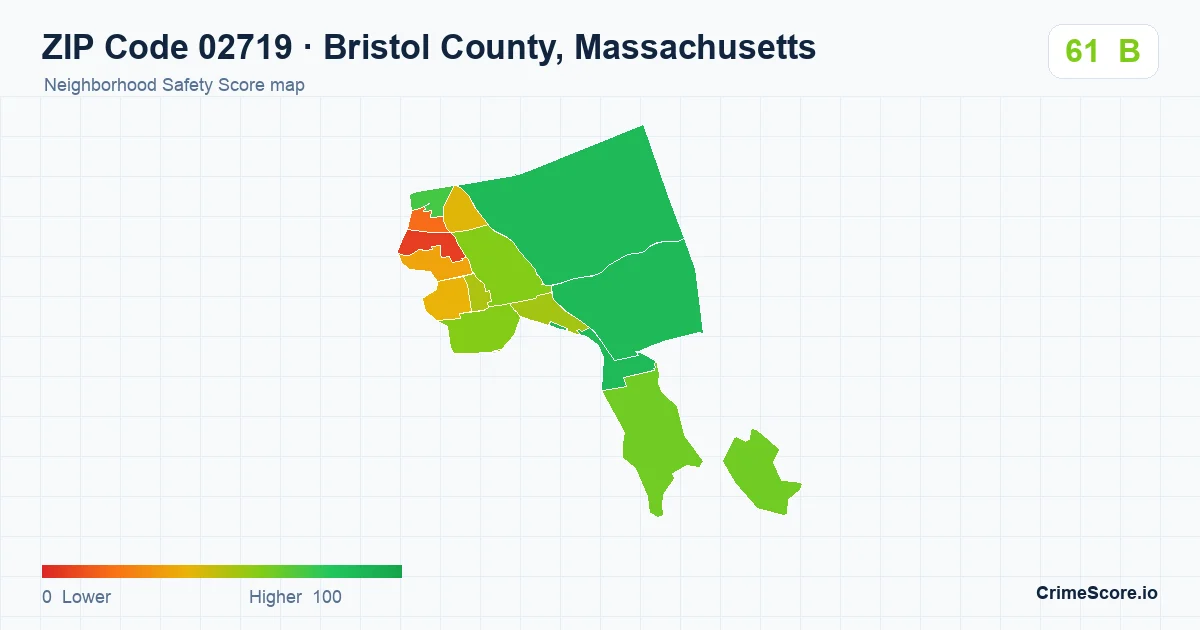 ZIP Code 02719 in Bristol County, Massachusetts neighborhood Safety Score map