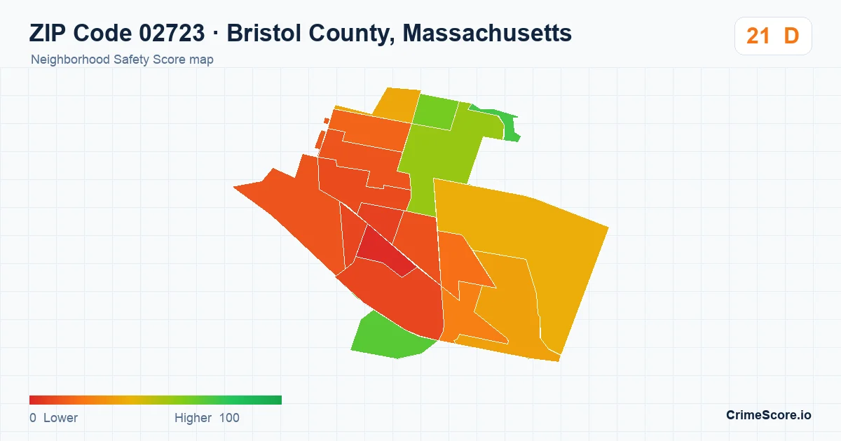 ZIP Code 02723 in Bristol County, Massachusetts neighborhood Safety Score map