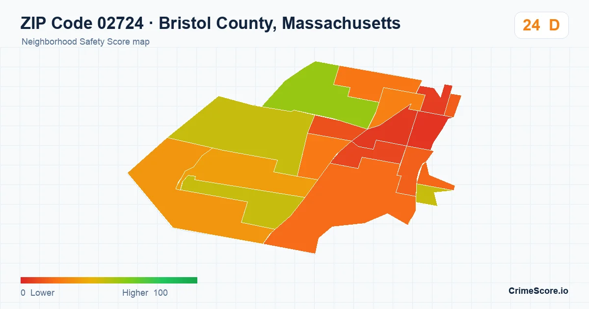 ZIP Code 02724 in Bristol County, Massachusetts neighborhood Safety Score map