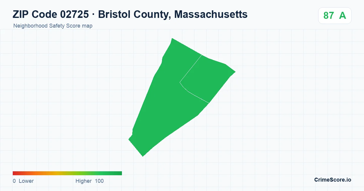 ZIP Code 02725 in Bristol County, Massachusetts neighborhood Safety Score map