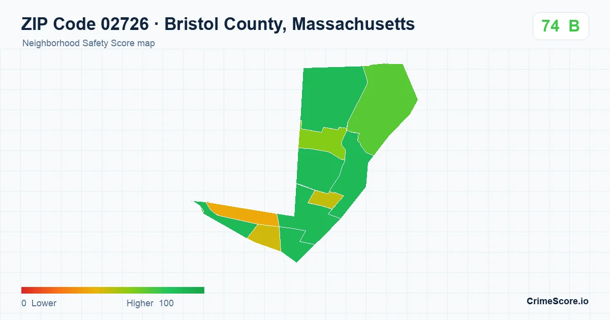 ZIP Code 02726 in Bristol County, Massachusetts neighborhood Safety Score map