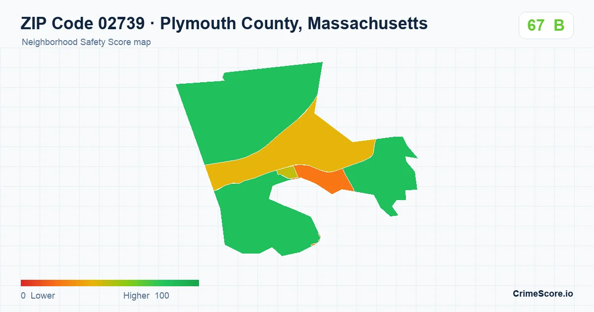 ZIP Code 02739 in Plymouth County, Massachusetts neighborhood Safety Score map
