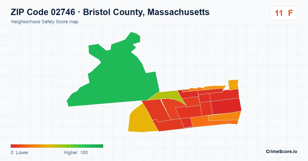 ZIP Code 02746 in Bristol County, Massachusetts neighborhood Safety Score map