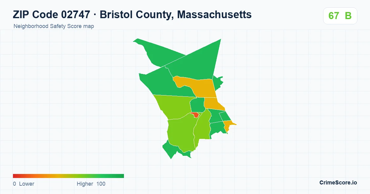 ZIP Code 02747 in Bristol County, Massachusetts neighborhood Safety Score map