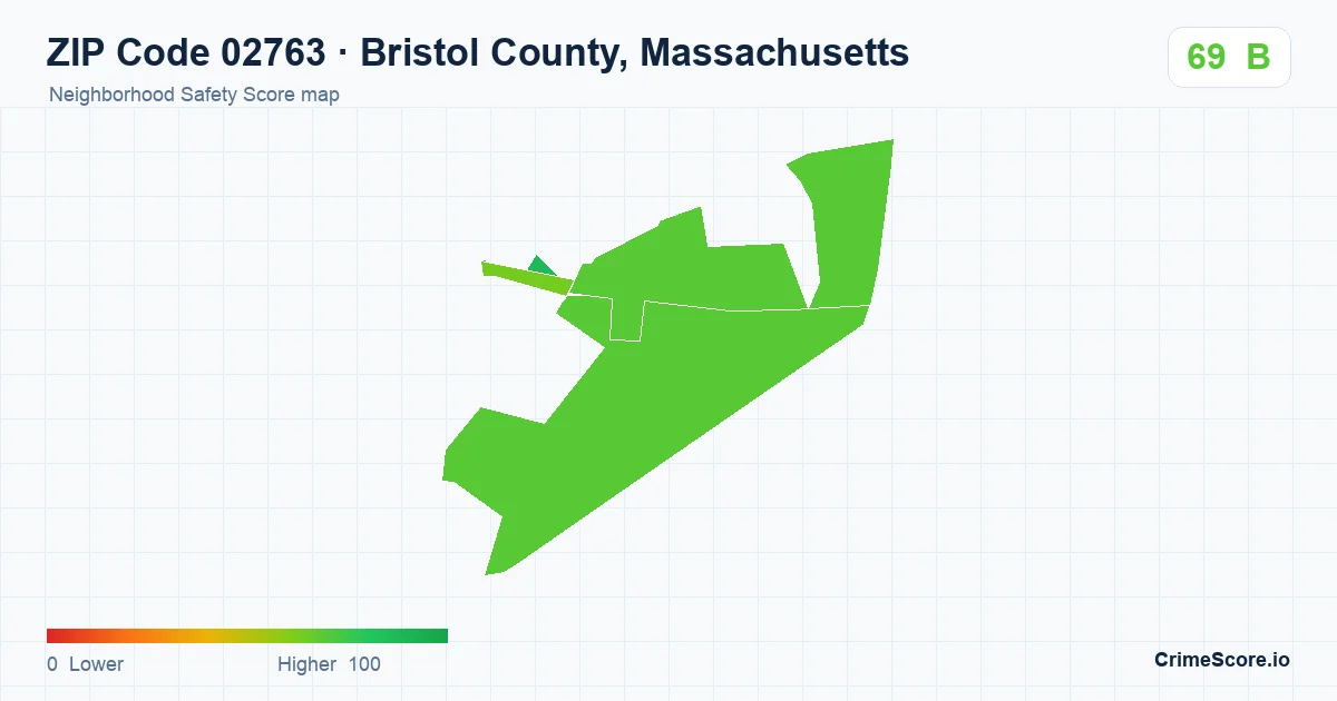 ZIP Code 02763 in Bristol County, Massachusetts neighborhood Safety Score map