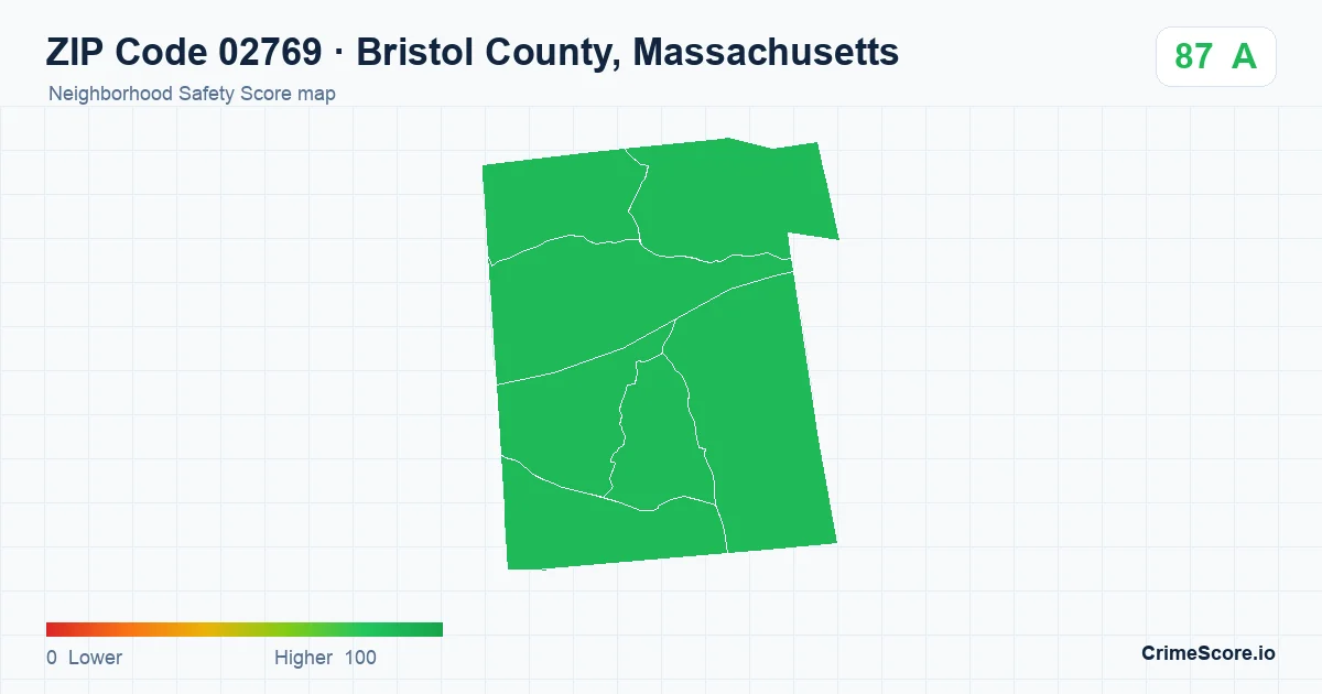 ZIP Code 02769 in Bristol County, Massachusetts neighborhood Safety Score map