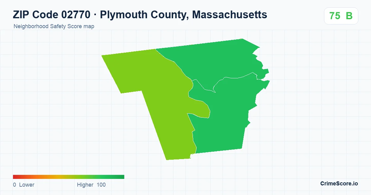ZIP Code 02770 in Plymouth County, Massachusetts neighborhood Safety Score map