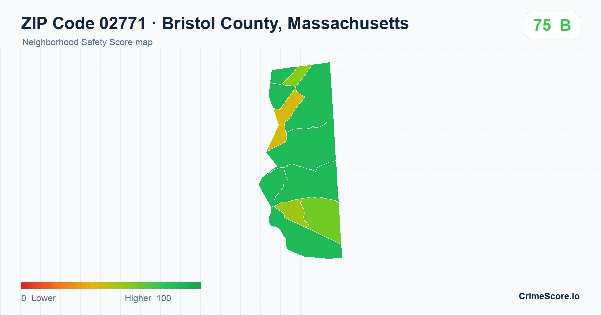 ZIP Code 02771 in Bristol County, Massachusetts neighborhood Safety Score map