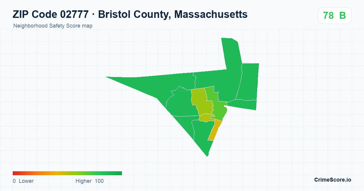 ZIP Code 02777 in Bristol County, Massachusetts neighborhood Safety Score map