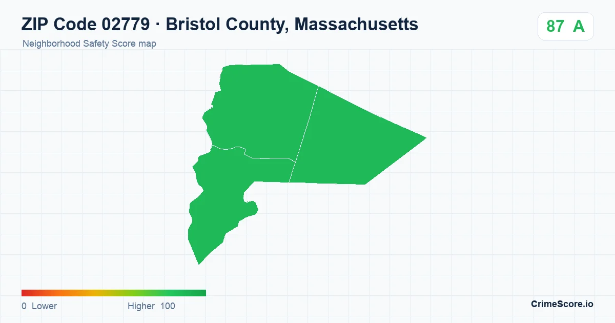 ZIP Code 02779 in Bristol County, Massachusetts neighborhood Safety Score map