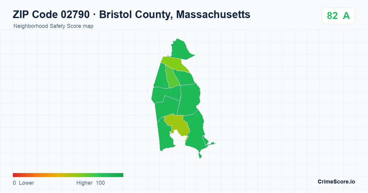 ZIP Code 02790 in Bristol County, Massachusetts neighborhood Safety Score map