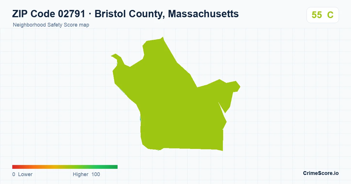 ZIP Code 02791 in Bristol County, Massachusetts neighborhood Safety Score map