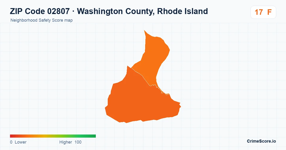 ZIP Code 02807 in Washington County, Rhode Island neighborhood Safety Score map