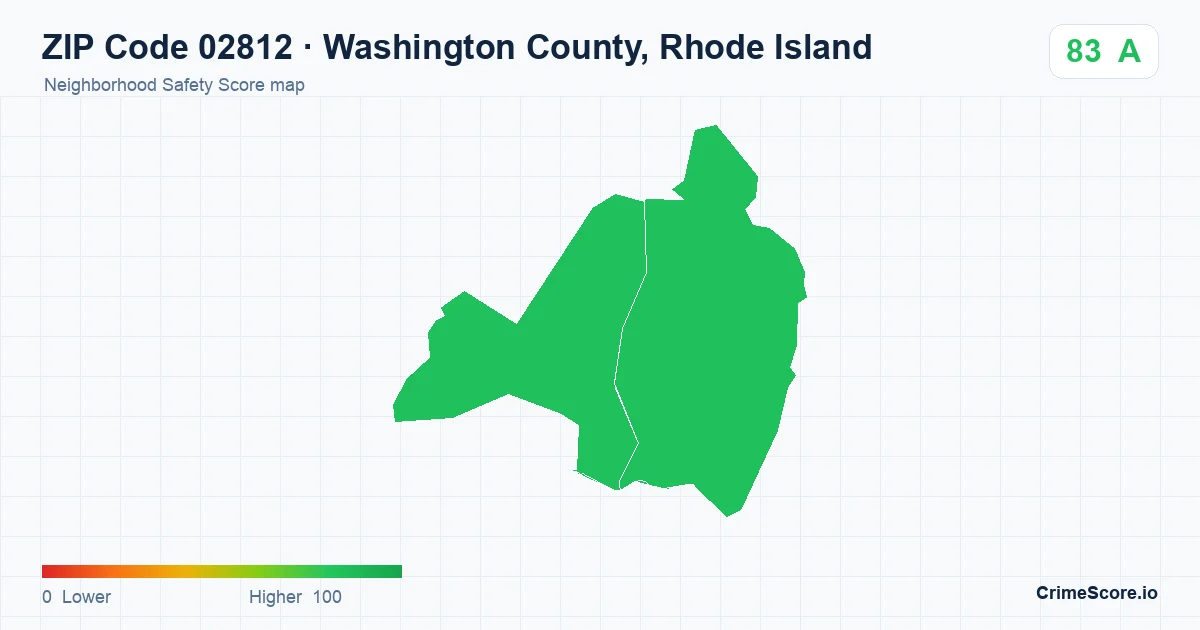 ZIP Code 02812 in Washington County, Rhode Island neighborhood Safety Score map