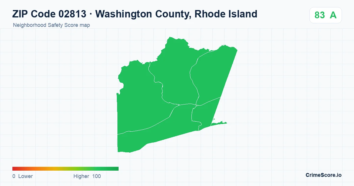 ZIP Code 02813 in Washington County, Rhode Island neighborhood Safety Score map