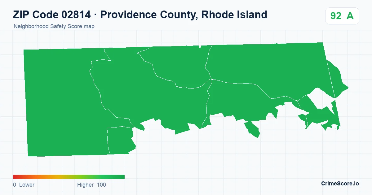 ZIP Code 02814 in Providence County, Rhode Island neighborhood Safety Score map
