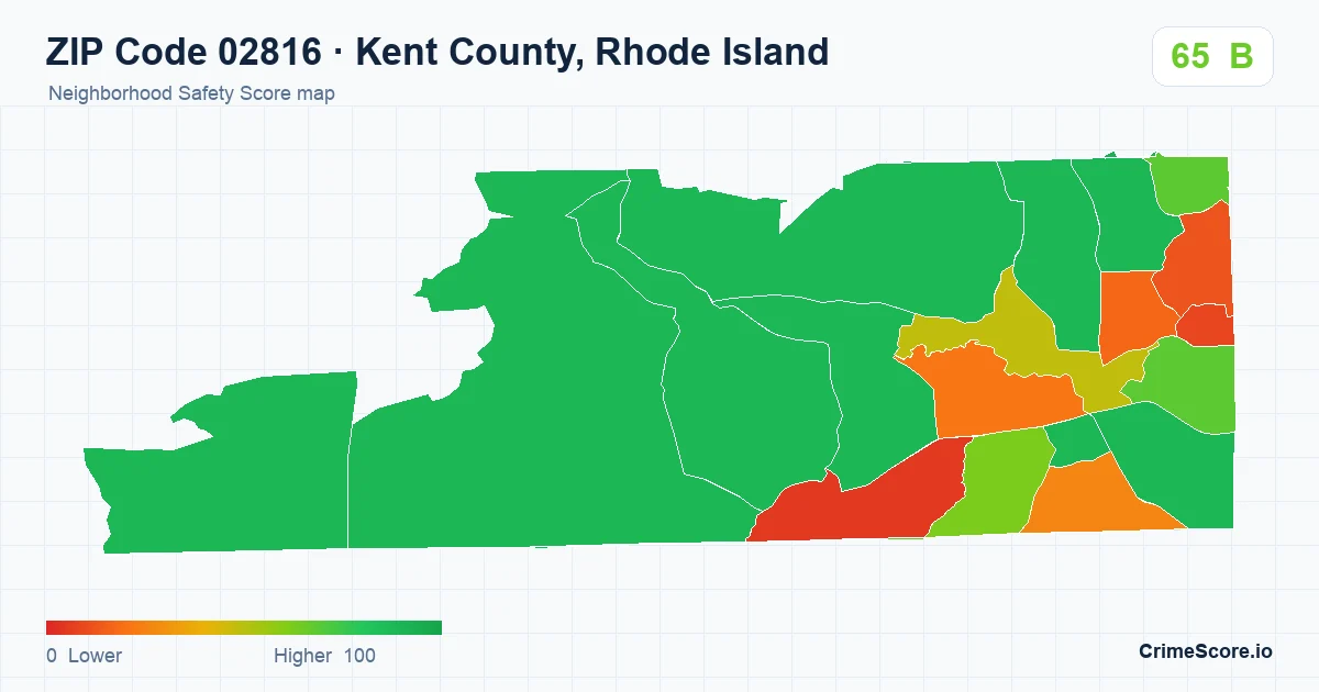 ZIP Code 02816 in Kent County, Rhode Island neighborhood Safety Score map