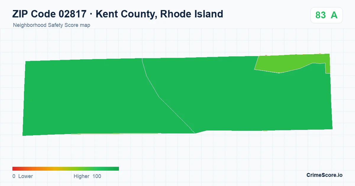 ZIP Code 02817 in Kent County, Rhode Island neighborhood Safety Score map