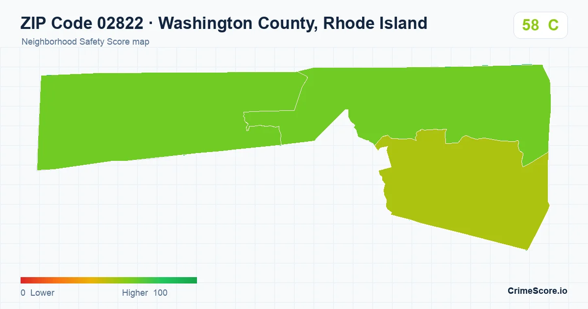 ZIP Code 02822 in Washington County, Rhode Island neighborhood Safety Score map