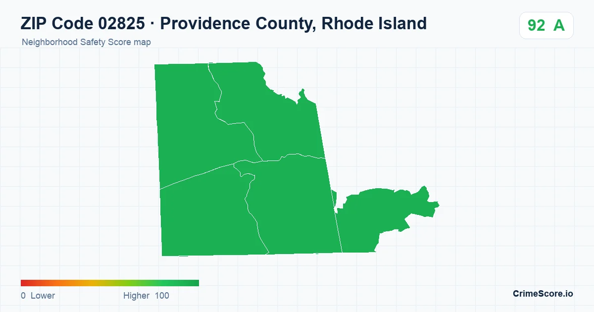 ZIP Code 02825 in Providence County, Rhode Island neighborhood Safety Score map