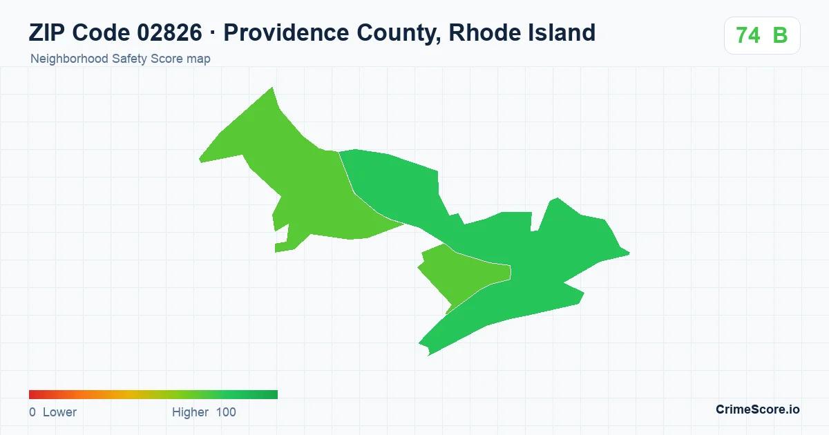 ZIP Code 02826 in Providence County, Rhode Island neighborhood Safety Score map