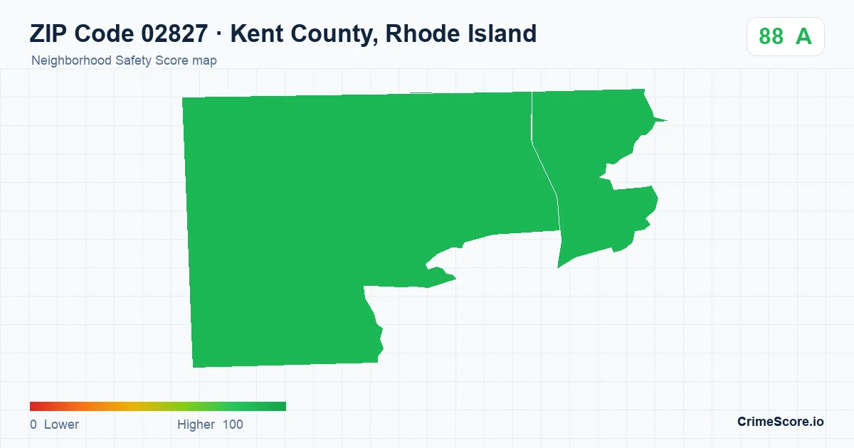 ZIP Code 02827 in Kent County, Rhode Island neighborhood Safety Score map