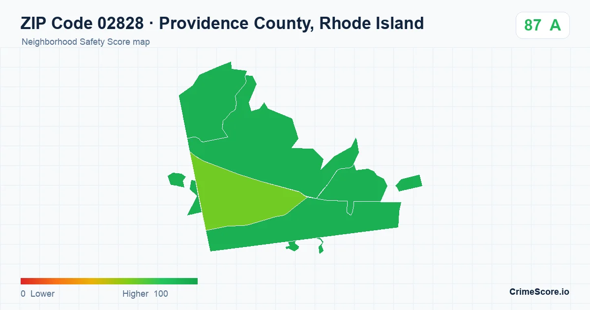 ZIP Code 02828 in Providence County, Rhode Island neighborhood Safety Score map