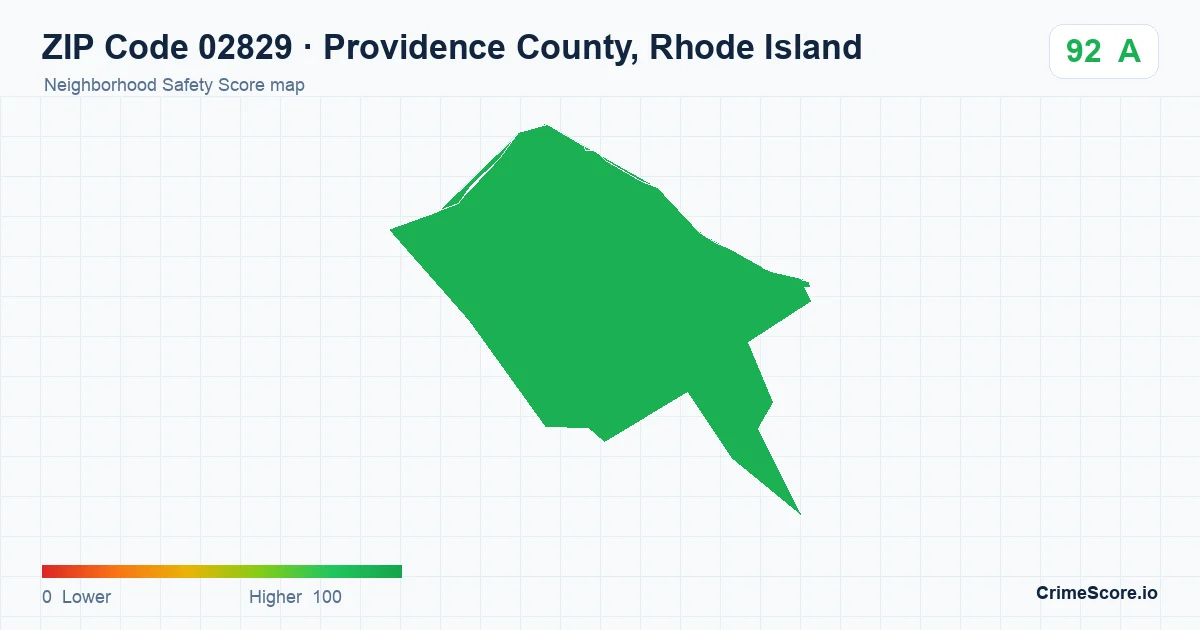 ZIP Code 02829 in Providence County, Rhode Island neighborhood Safety Score map