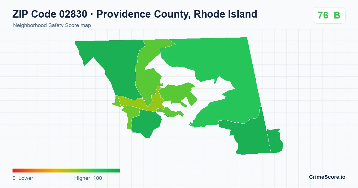 ZIP Code 02830 in Providence County, Rhode Island neighborhood Safety Score map