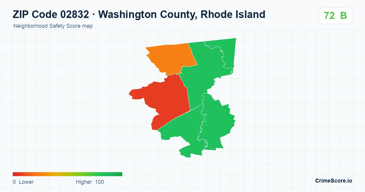 ZIP Code 02832 in Washington County, Rhode Island neighborhood Safety Score map