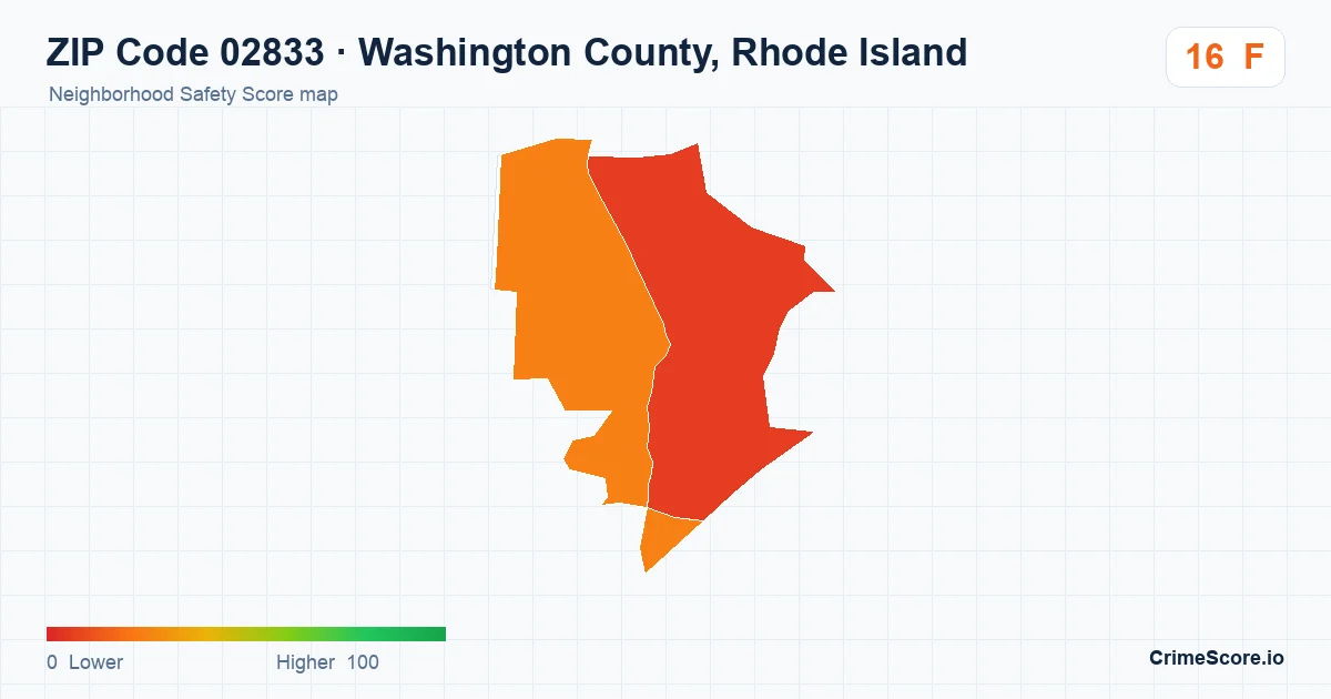 ZIP Code 02833 in Washington County, Rhode Island neighborhood Safety Score map