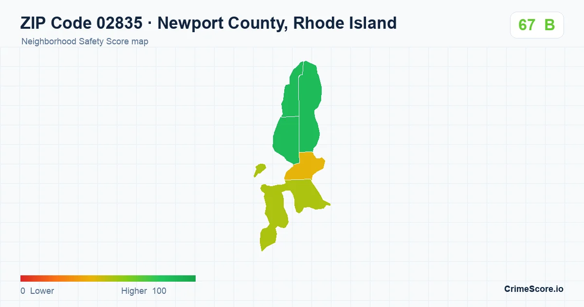 ZIP Code 02835 in Newport County, Rhode Island neighborhood Safety Score map