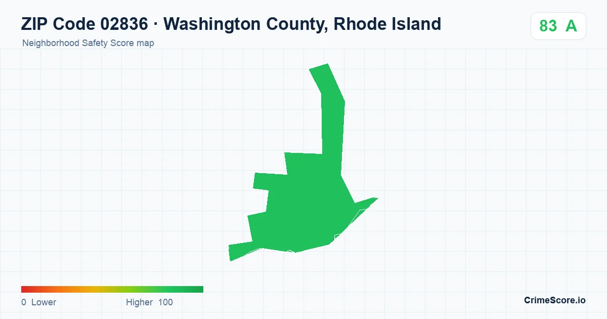 ZIP Code 02836 in Washington County, Rhode Island neighborhood Safety Score map