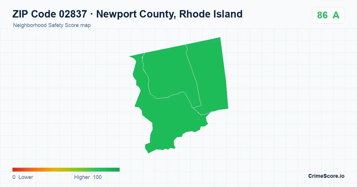 ZIP Code 02837 in Newport County, Rhode Island neighborhood Safety Score map