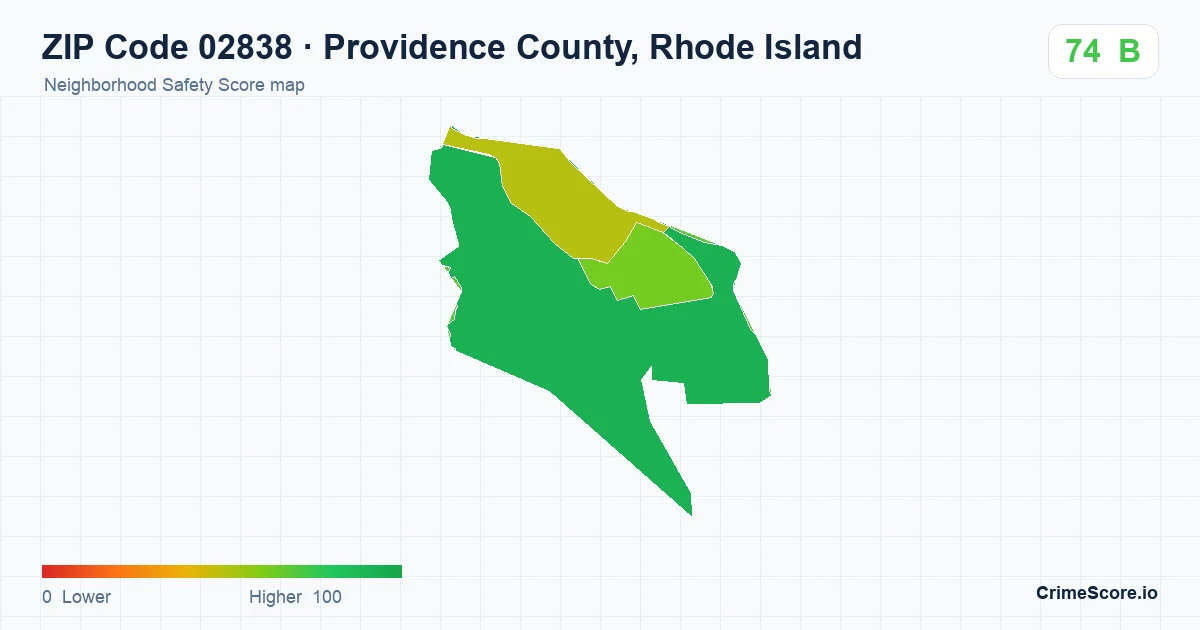ZIP Code 02838 in Providence County, Rhode Island neighborhood Safety Score map