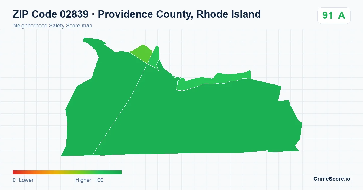 ZIP Code 02839 in Providence County, Rhode Island neighborhood Safety Score map