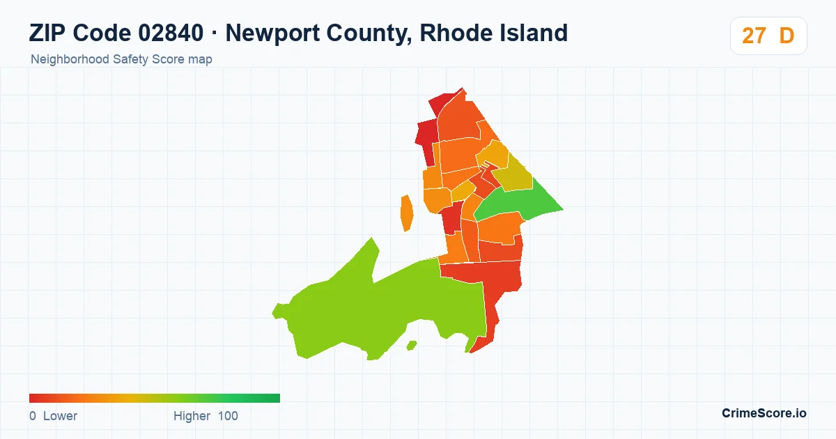 ZIP Code 02840 in Newport County, Rhode Island neighborhood Safety Score map
