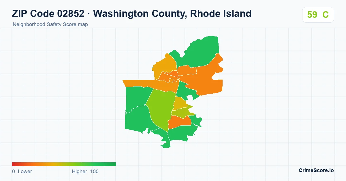 ZIP Code 02852 in Washington County, Rhode Island neighborhood Safety Score map