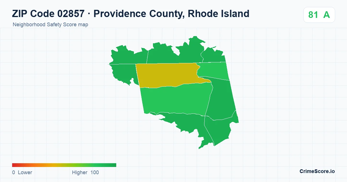 ZIP Code 02857 in Providence County, Rhode Island neighborhood Safety Score map